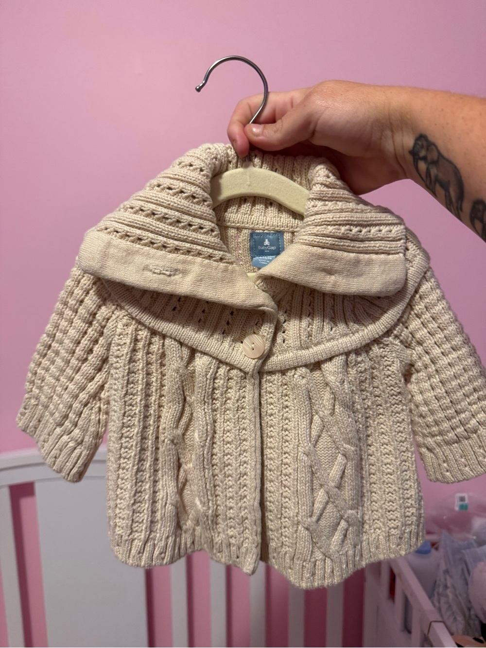 GAP Cream Cable-Knit Shawl-Collar Baby Puffer Jacket